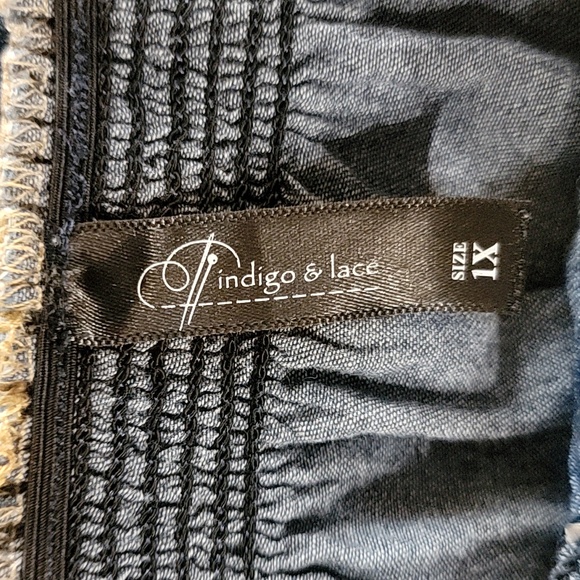 Indigo & Lace Plus Size Distressed Denim Tiered Cap Sleeve Dress size 1X - Picture 11 of 13